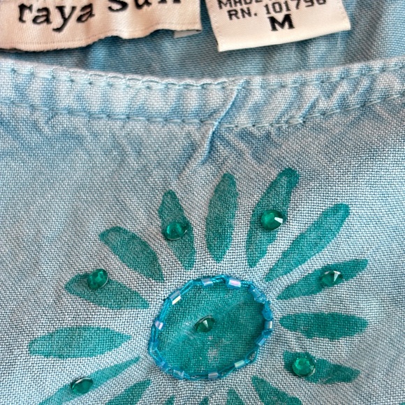 Raya Sun Sundress Women's Size Medium Teal Rhinestone Embellished Coastal Pool - Picture 7 of 12